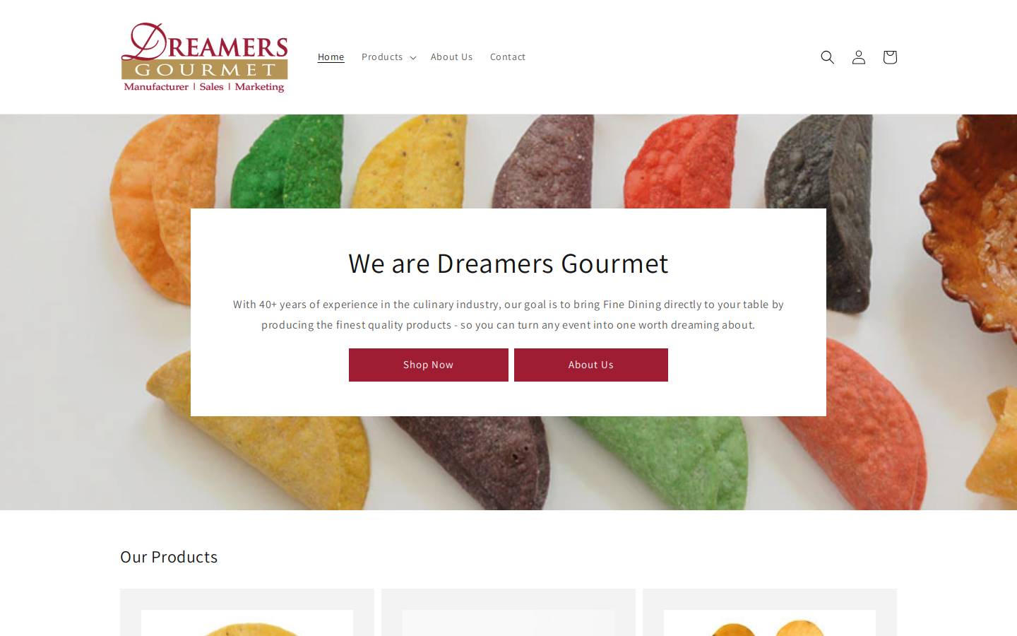 dreamersgourmet.com homepage screenshot