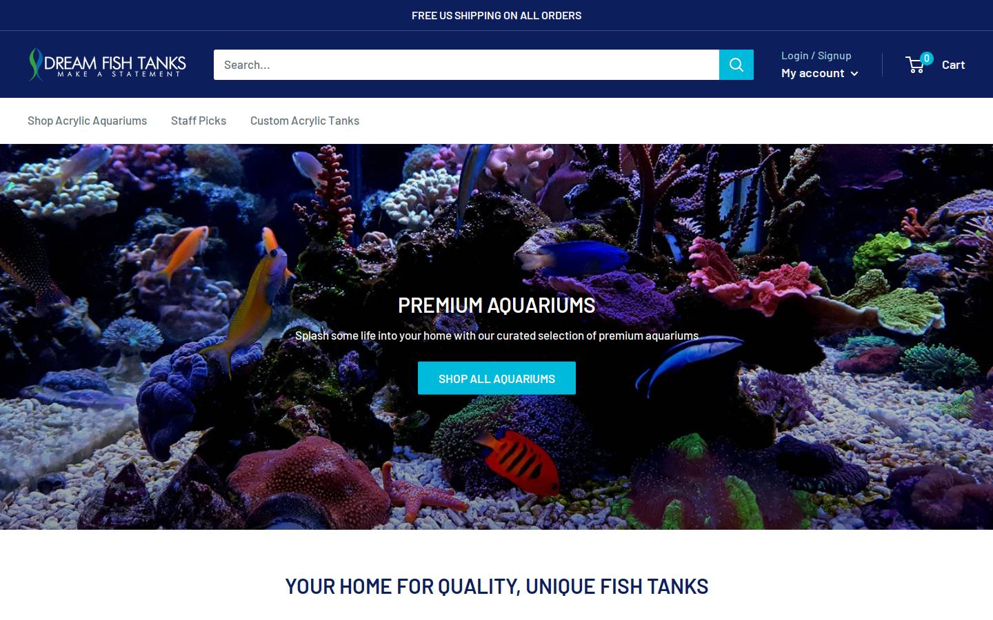 dreamfishtanks.com homepage screenshot