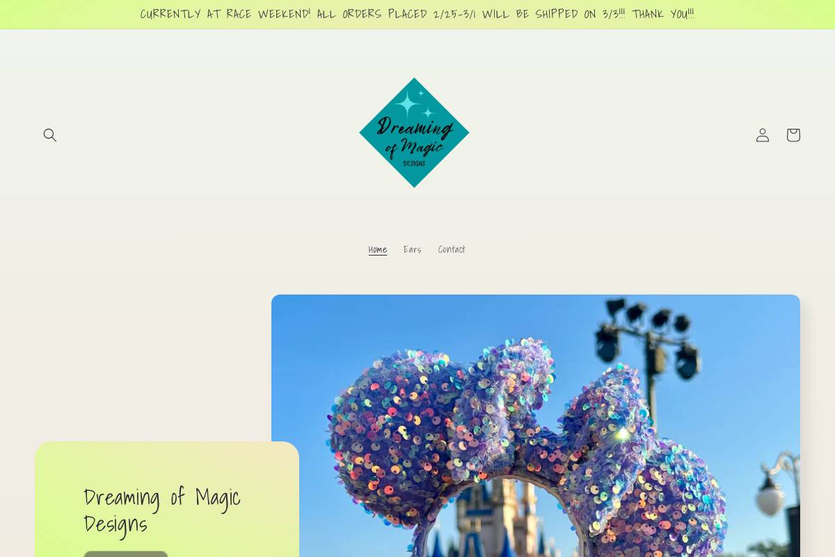 dreamingofmagicdesigns.com homepage screenshot