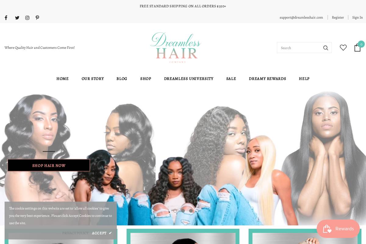Dreamless Hair homepage screenshot