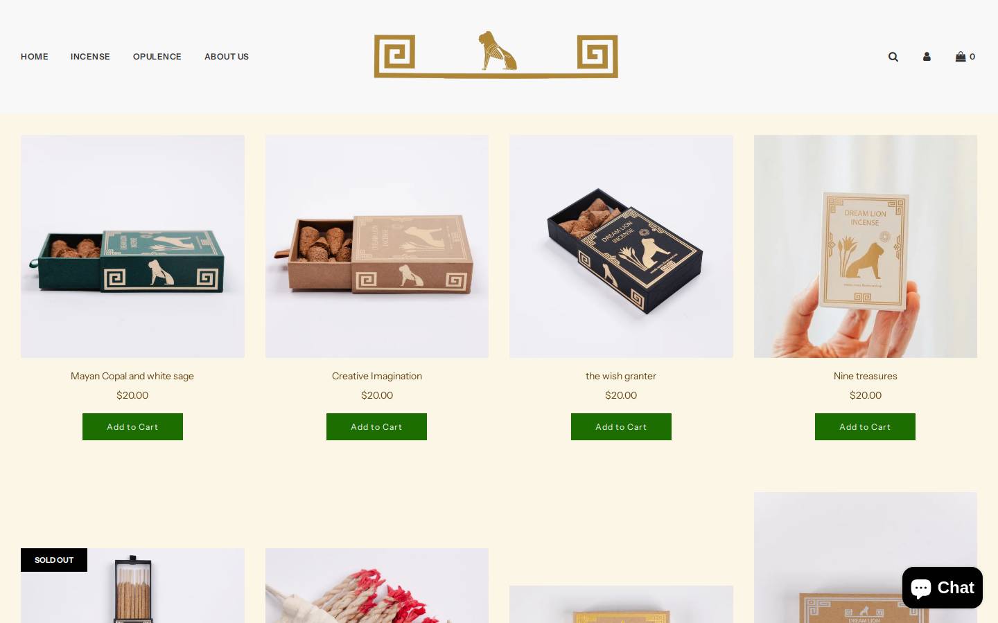 dreamlionincense.com homepage screenshot
