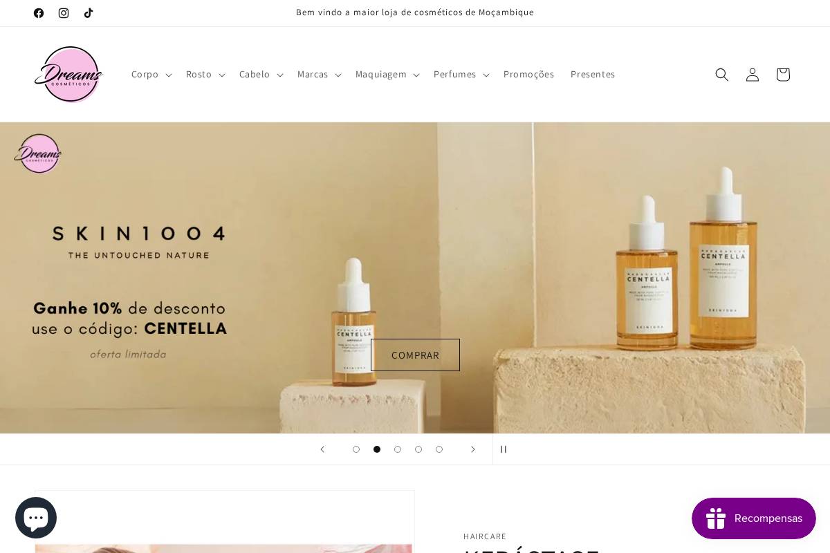 dreamscosmeticos.com homepage screenshot