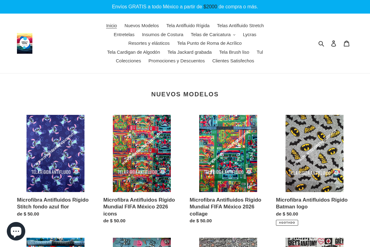 dreamtextilshop.com.mx homepage screenshot