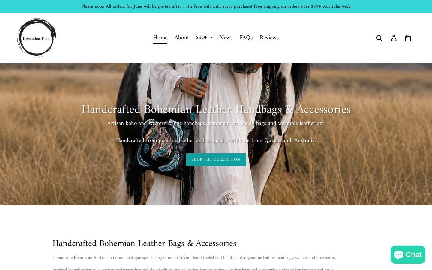 dreamtimeboho.com homepage screenshot