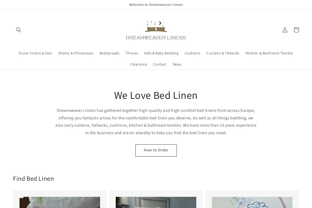 dreamweaverlinens.com homepage screenshot
