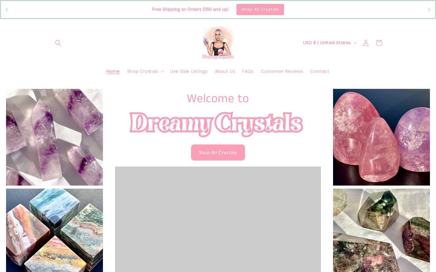 dreamyycrystals.com homepage screenshot