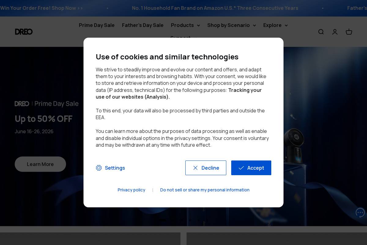 DREO homepage screenshot