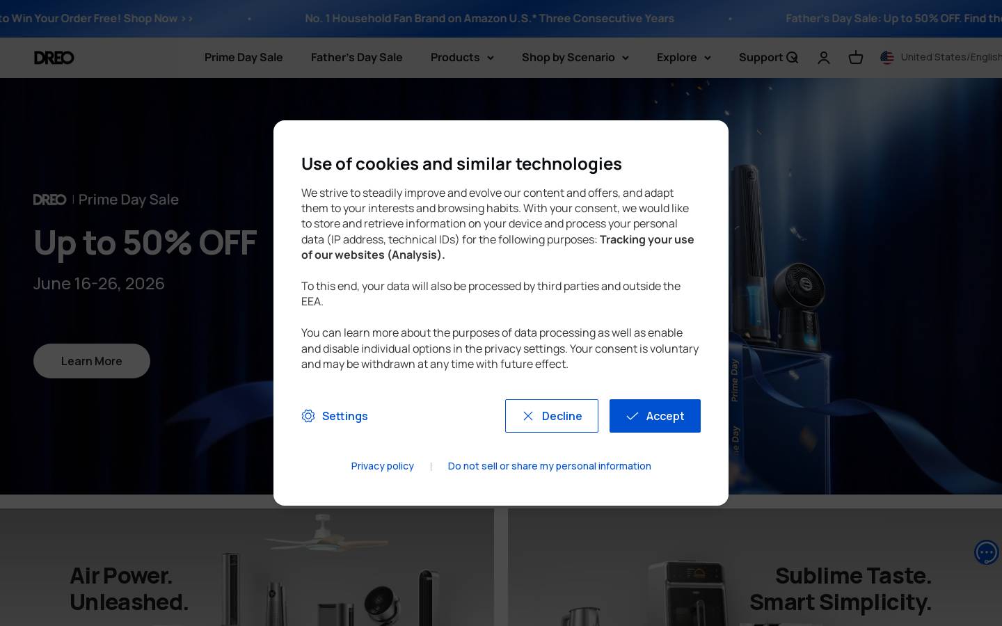 DREO homepage screenshot