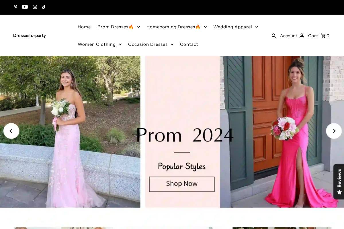 dressesforparty.com homepage screenshot
