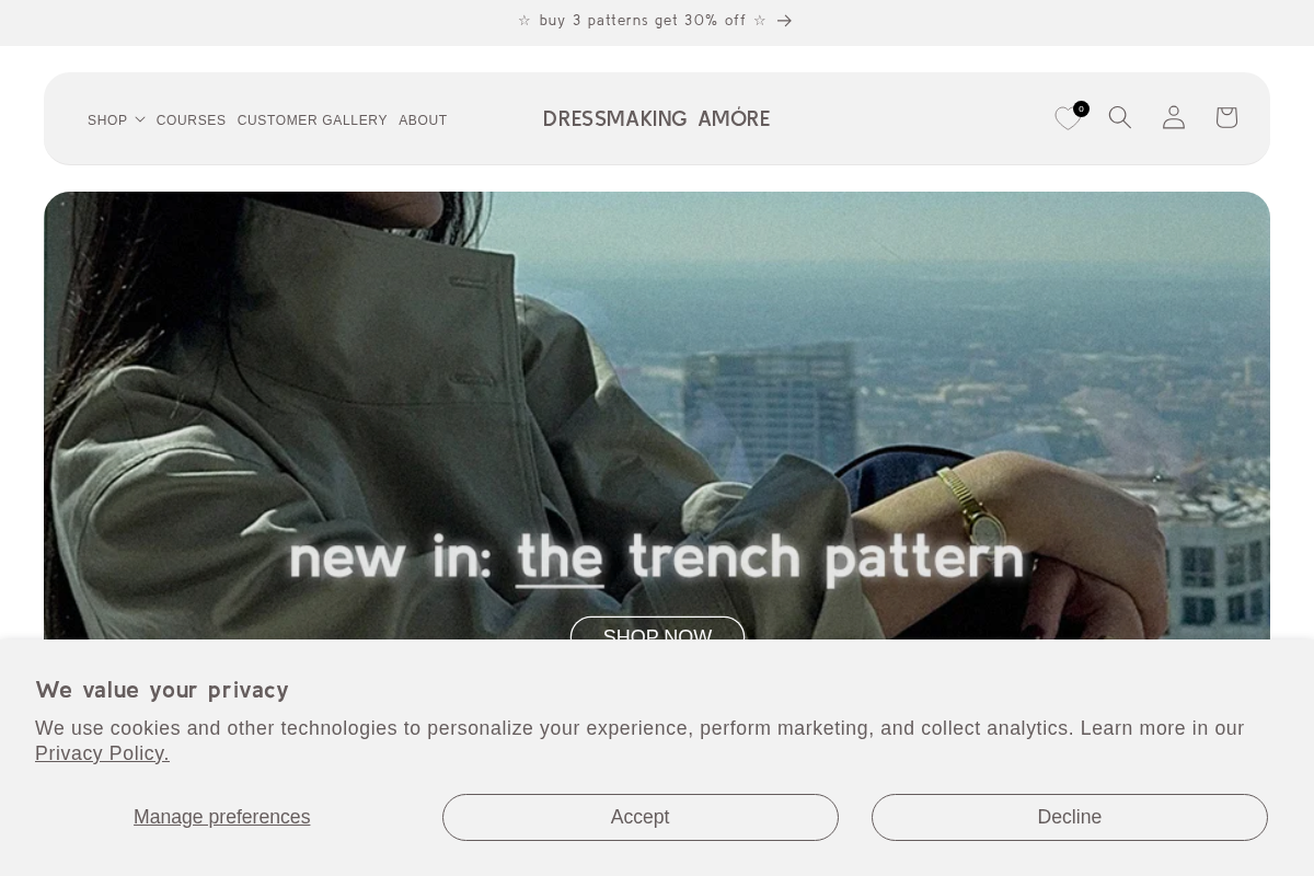 Dressmaking Amóre homepage screenshot