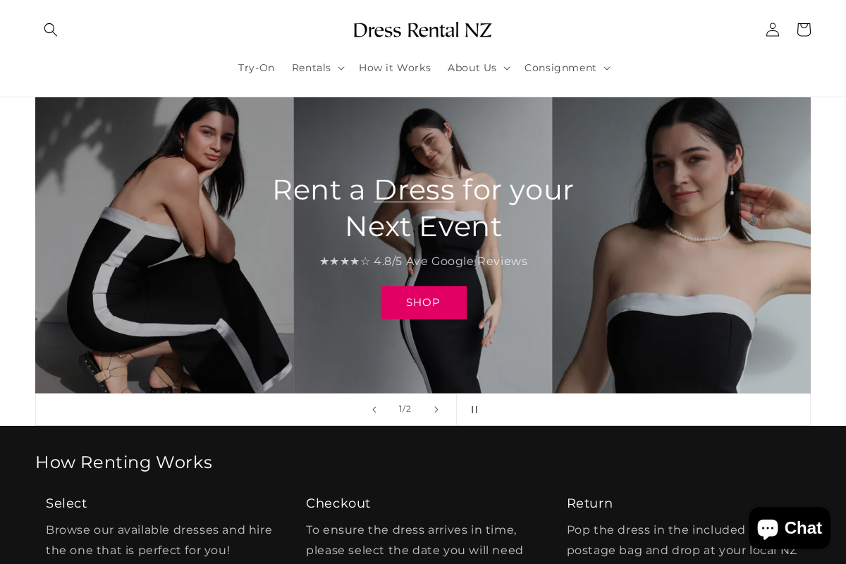 Dress Rental NZ homepage screenshot