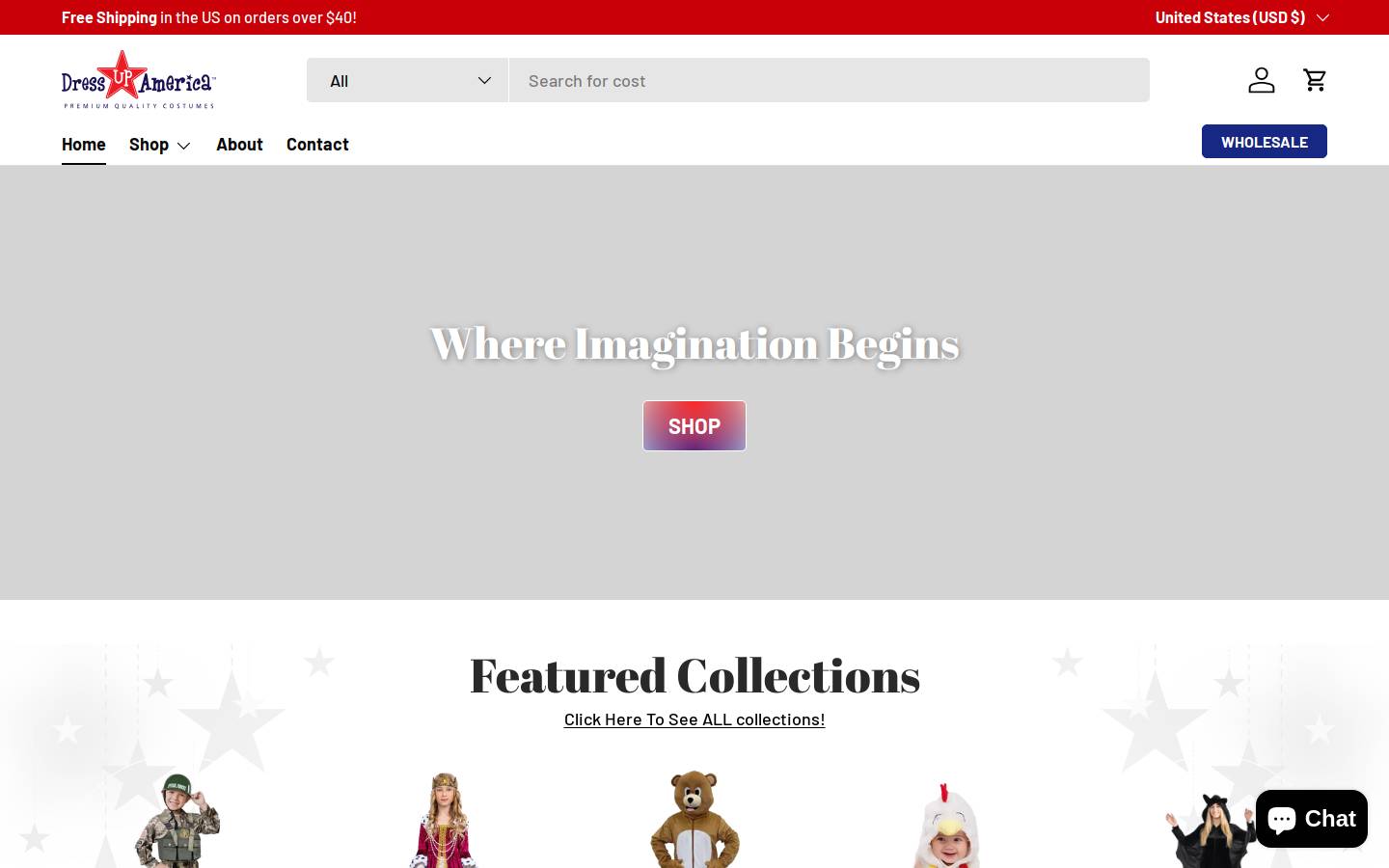 dressupamerica.com homepage screenshot