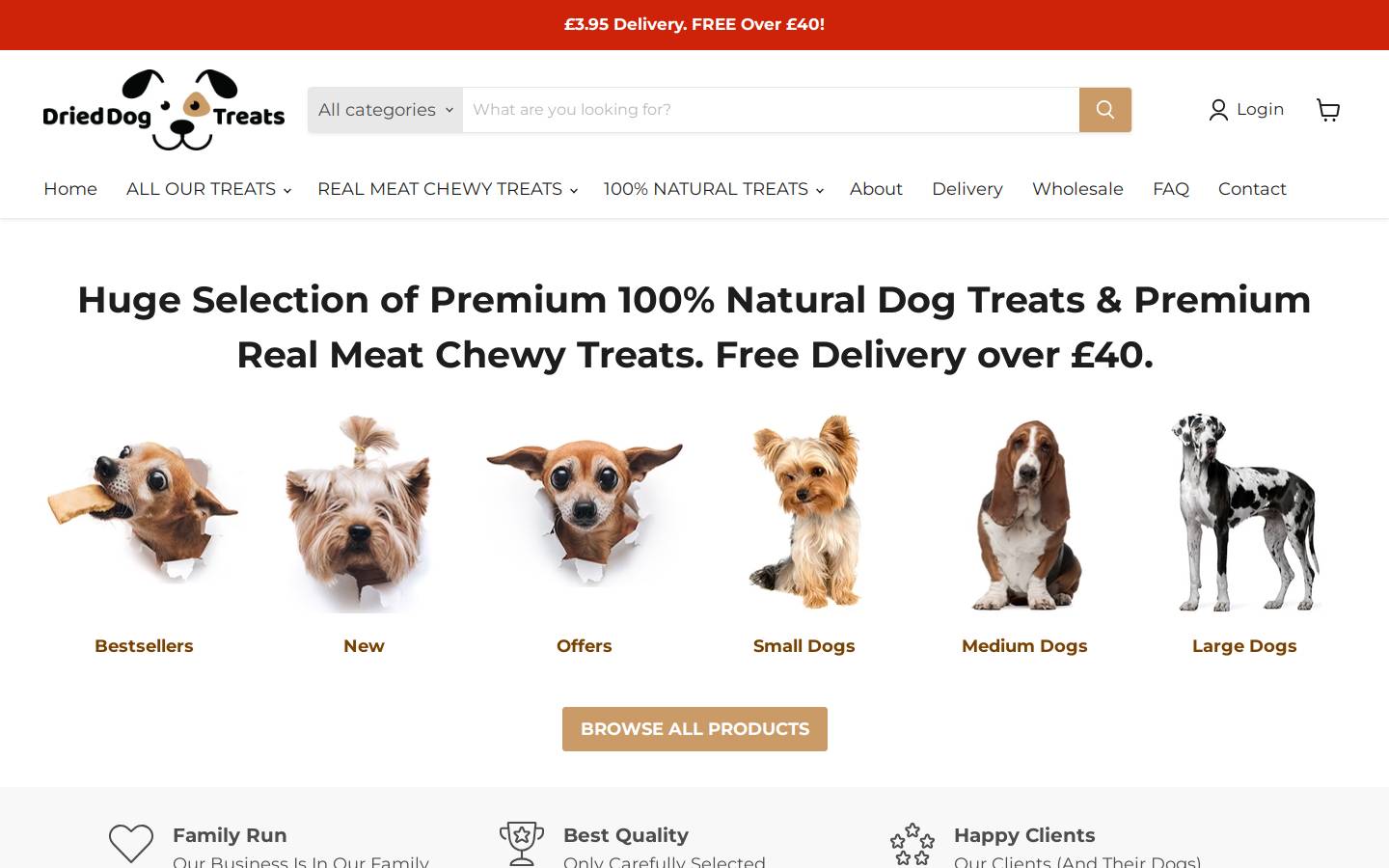 Drieddogtreats homepage screenshot