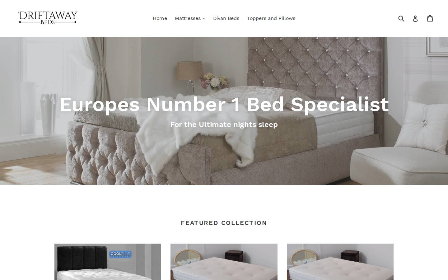 driftawaybeds.co.uk homepage screenshot