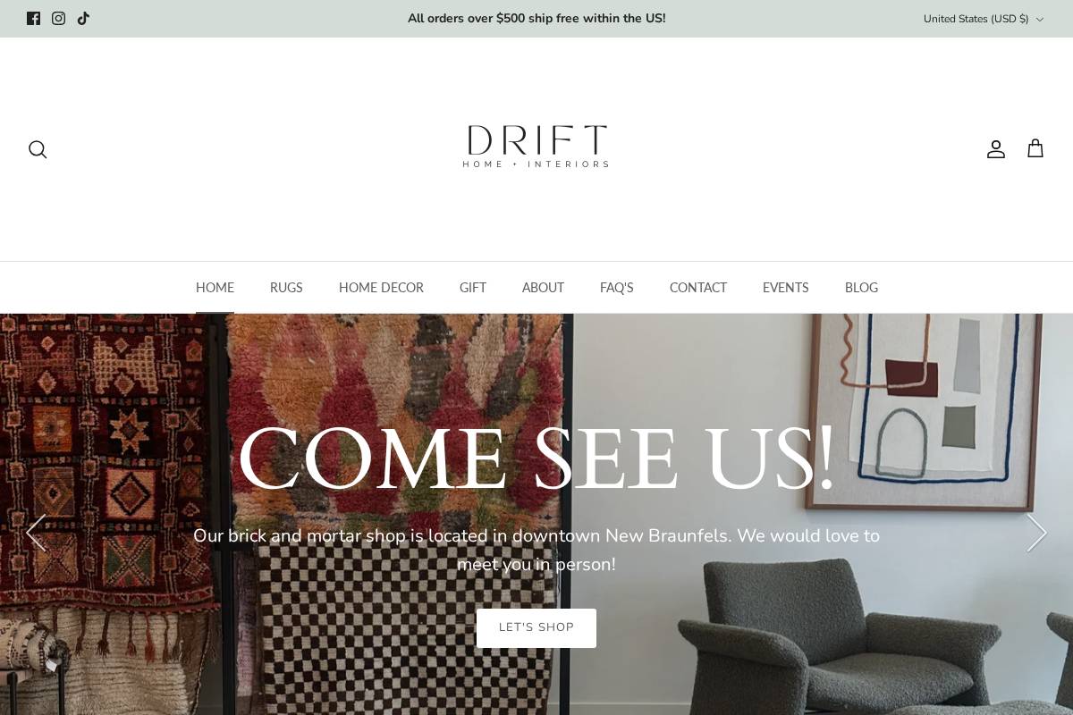 drifthomeinteriors.com homepage screenshot