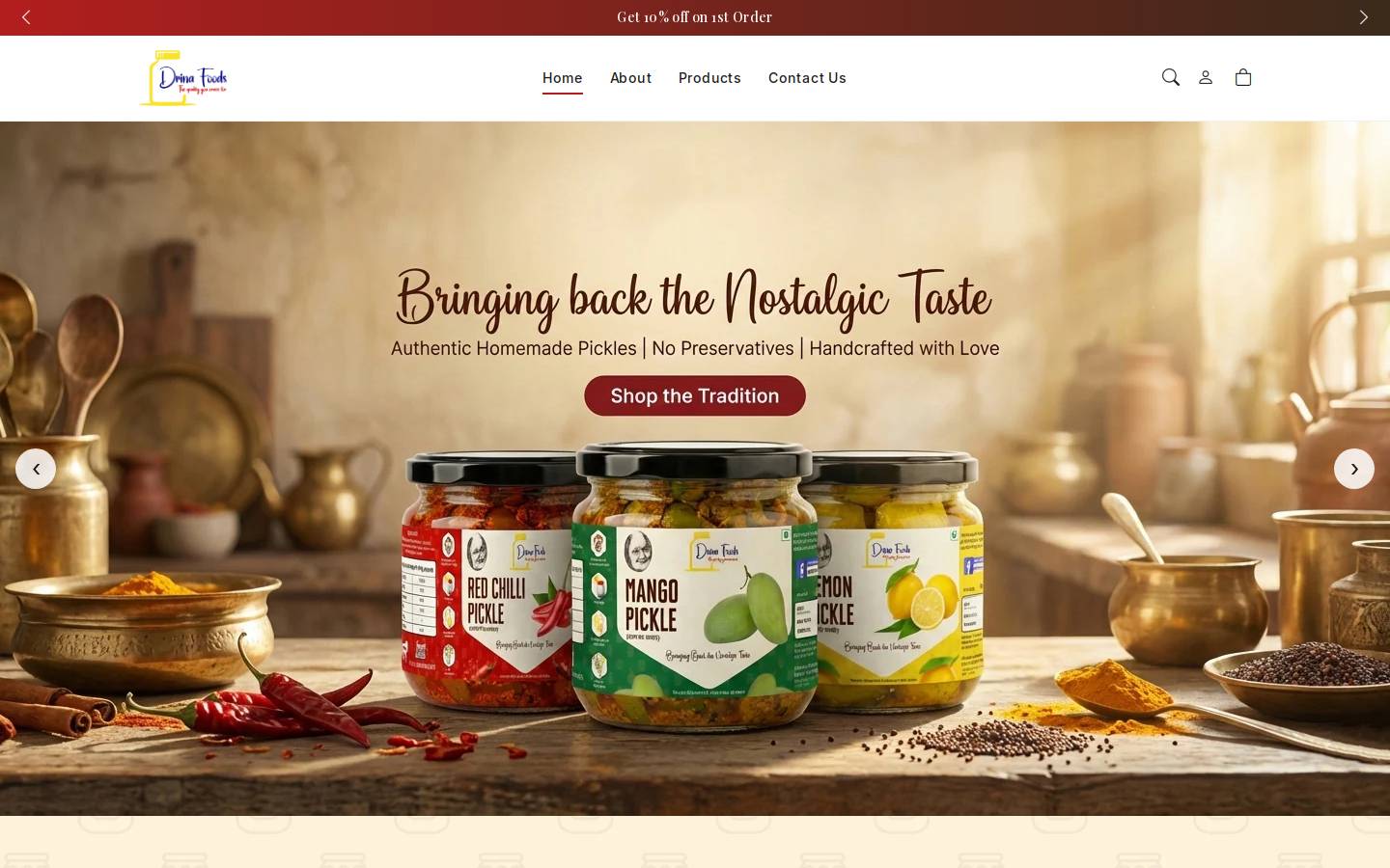 drinafoods.com homepage screenshot
