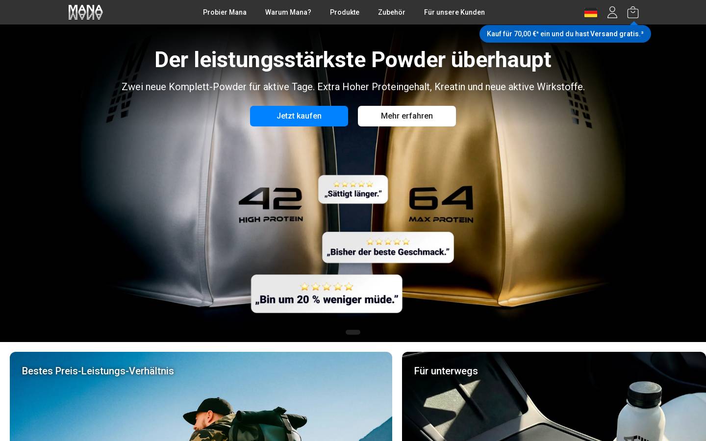 Mana™ homepage screenshot