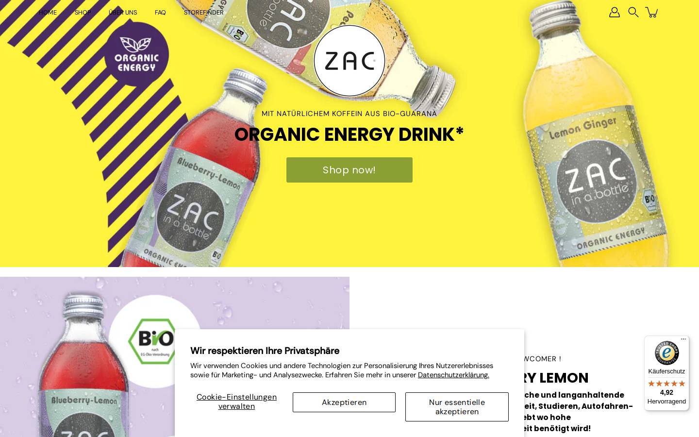 drink-zac.com homepage screenshot