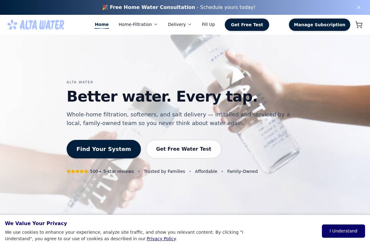 drinkaltawater.com homepage screenshot