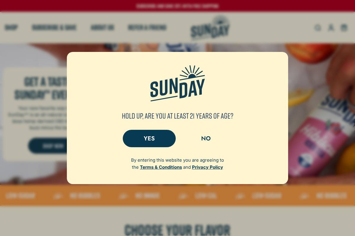 SunDay Drinks homepage screenshot