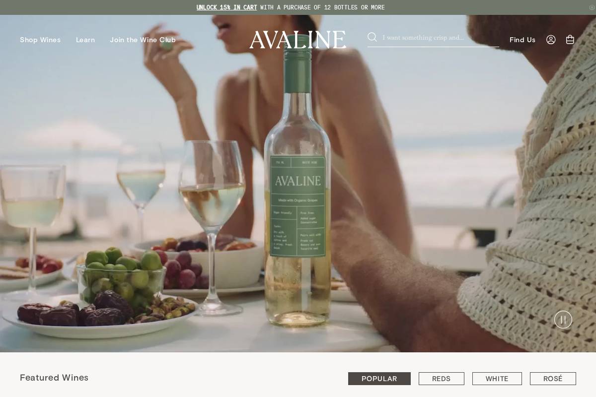 drinkavaline.com homepage screenshot