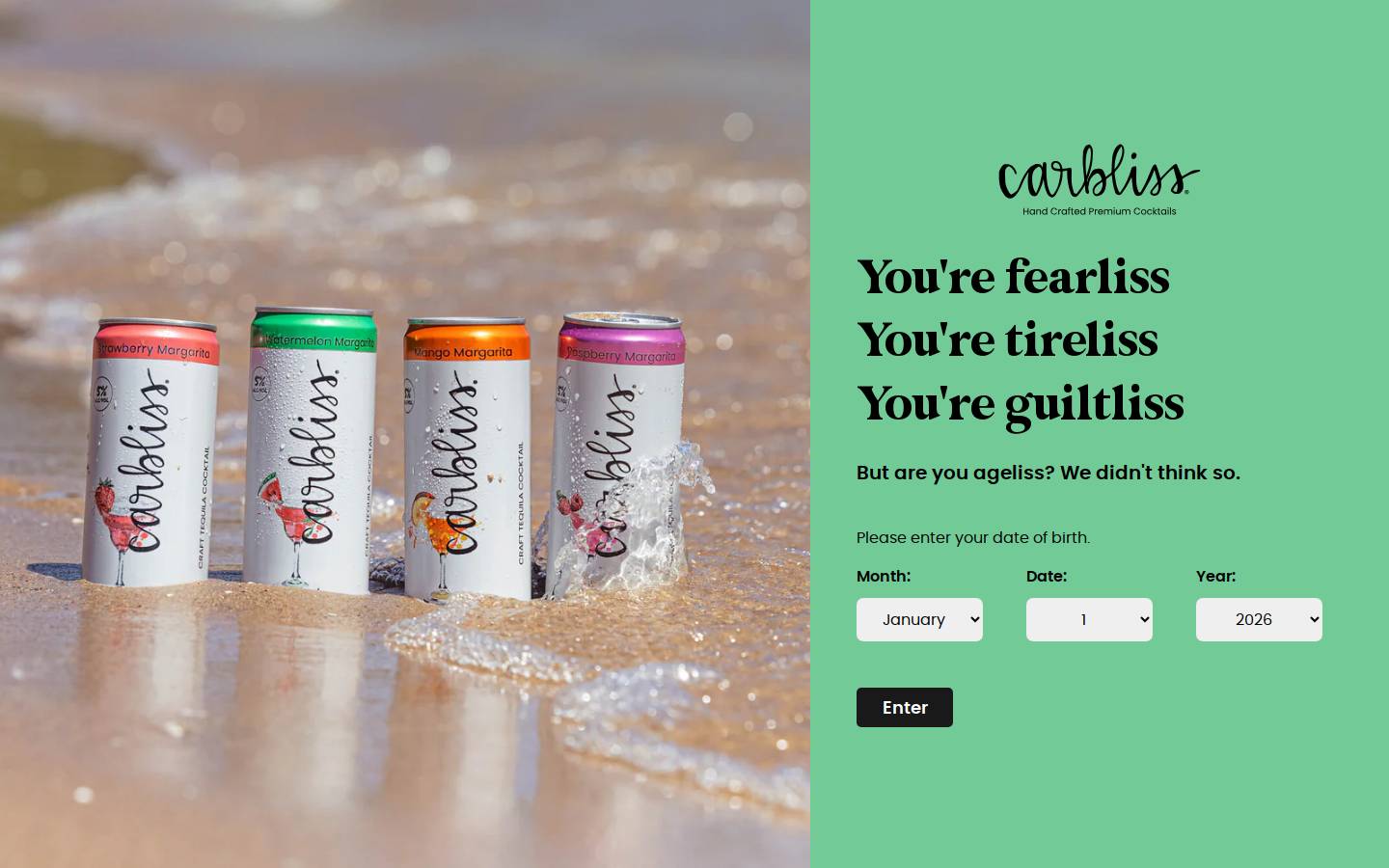 Drinkcarbliss homepage screenshot