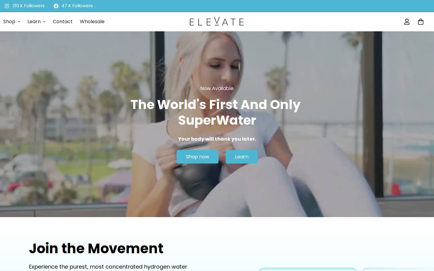 drinkelevate.com homepage screenshot