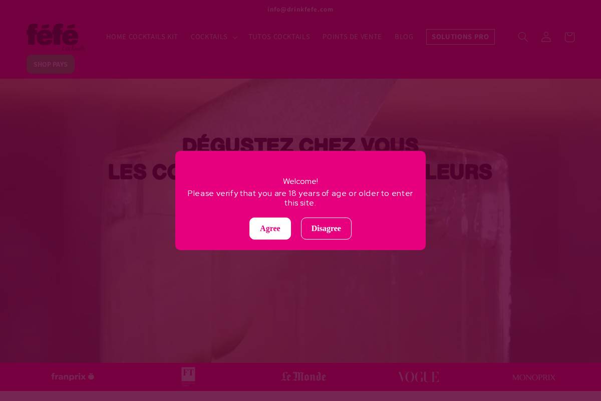 drinkfefe.com homepage screenshot