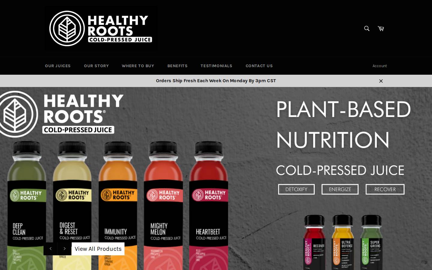 drinkhealthyroots.com homepage screenshot