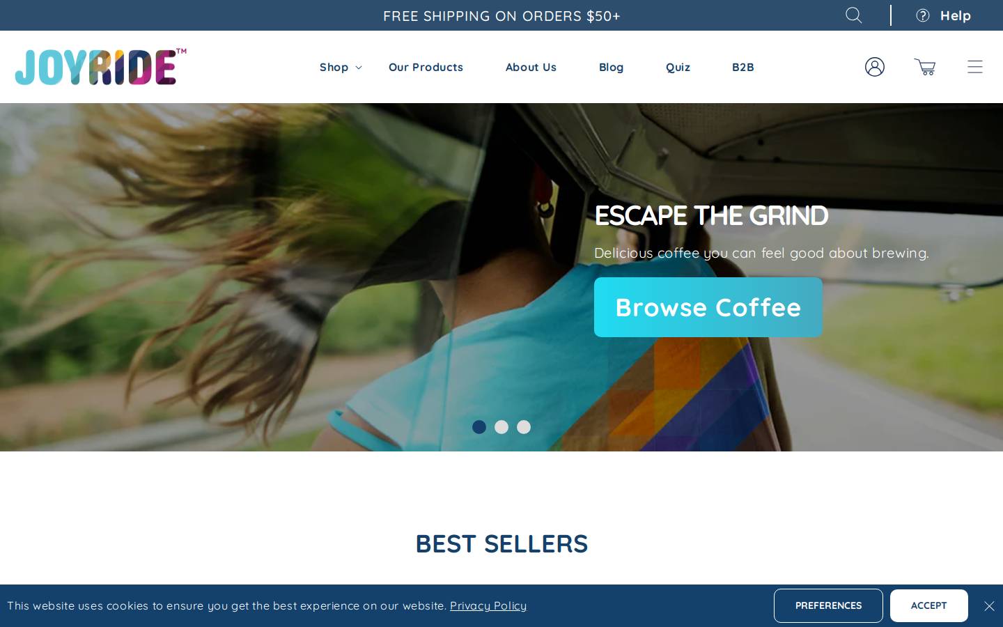 drinkjoyride.com homepage screenshot