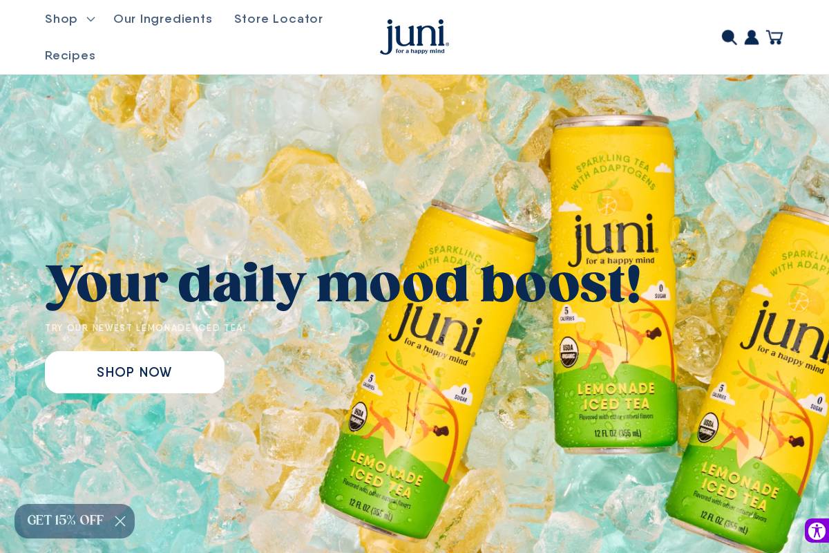 drinkjuni.com homepage screenshot