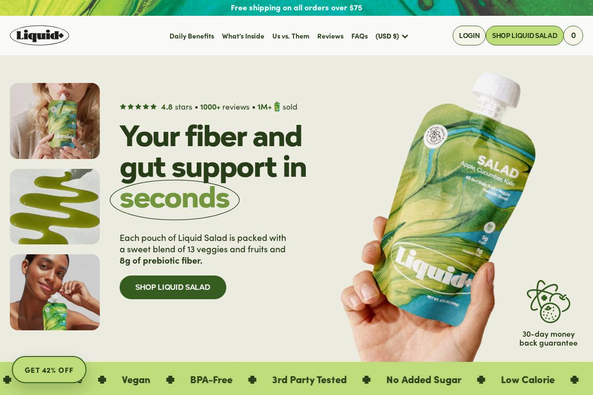 Drinkliquidplus homepage screenshot