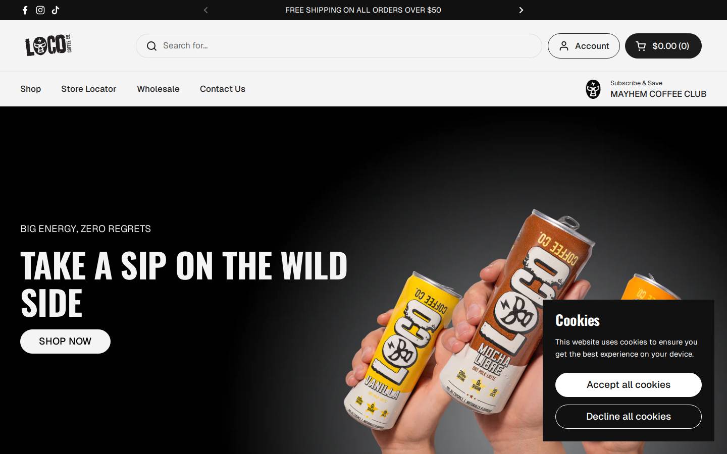 Drinklococoffee homepage screenshot