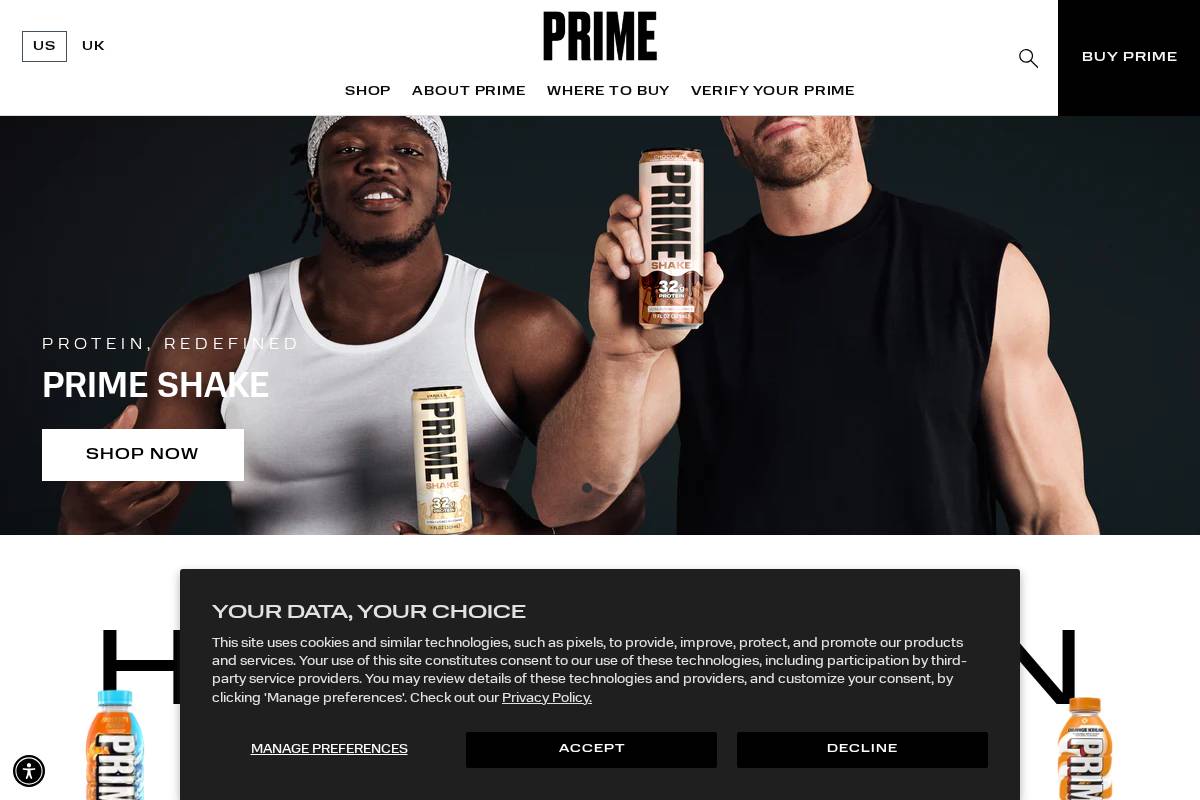 Drinkprime homepage screenshot