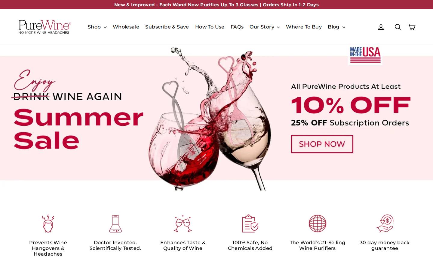 drinkpurewine.com homepage screenshot