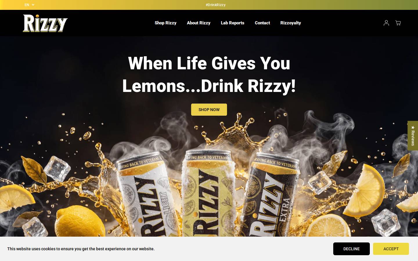 drinkrizzy.com homepage screenshot