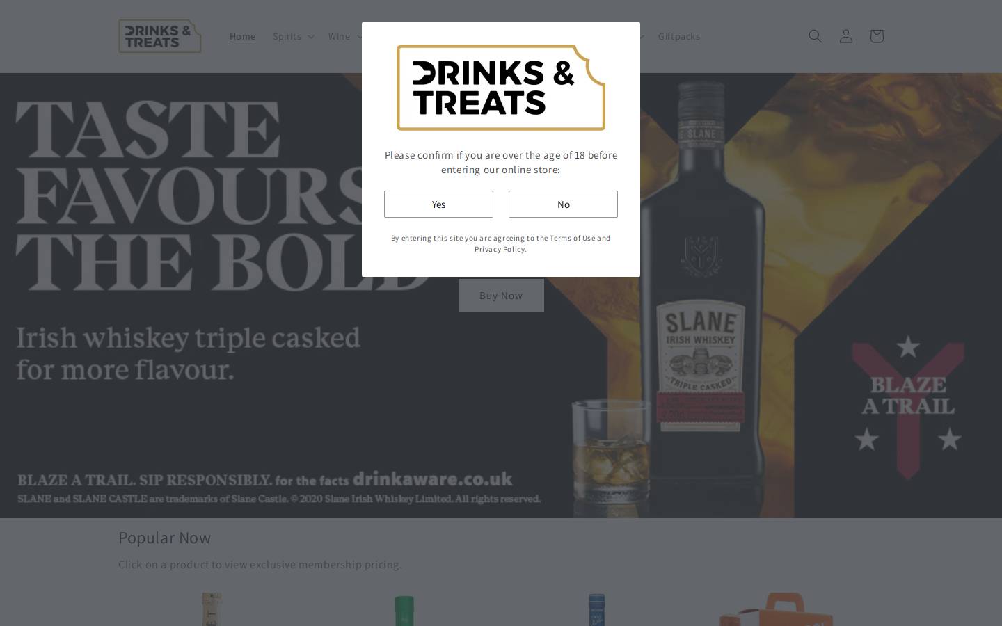 Drinks And Treats homepage screenshot
