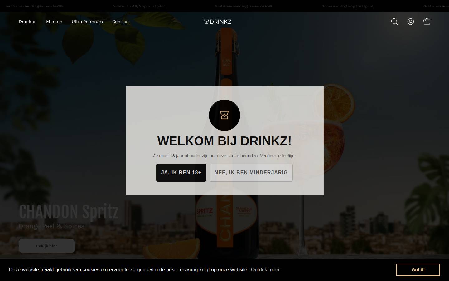 DRINKZ homepage screenshot