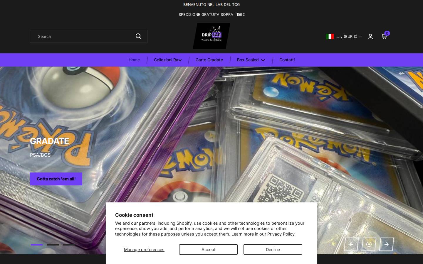 driplabtcg.com homepage screenshot