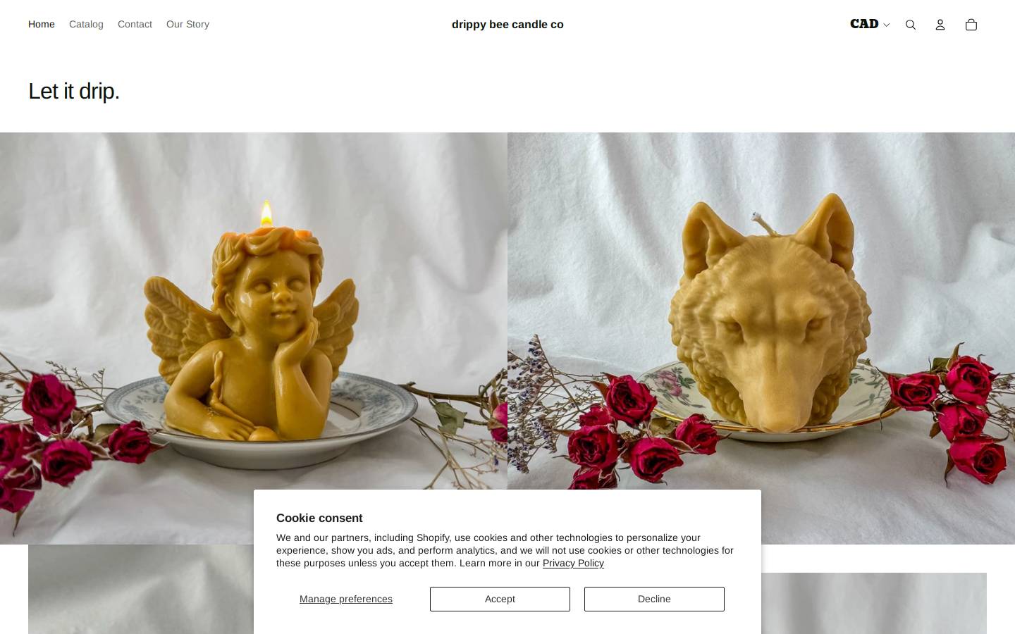 drippybeecandleco.com homepage screenshot
