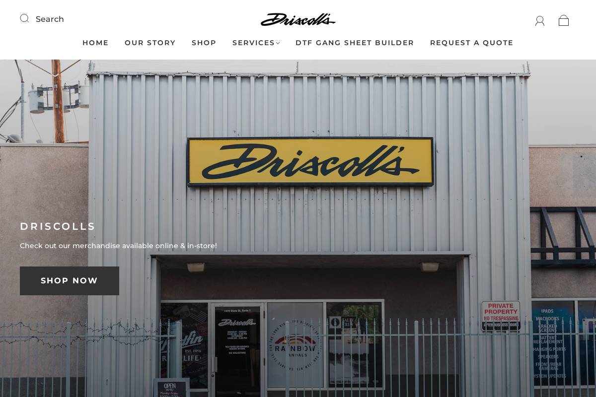 Driscolls homepage screenshot