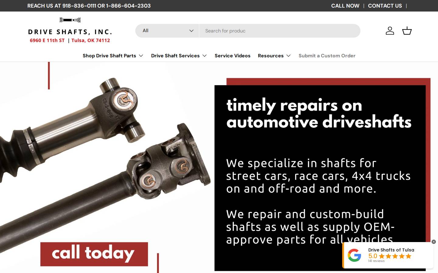 driveshaftsoftulsa.com homepage screenshot