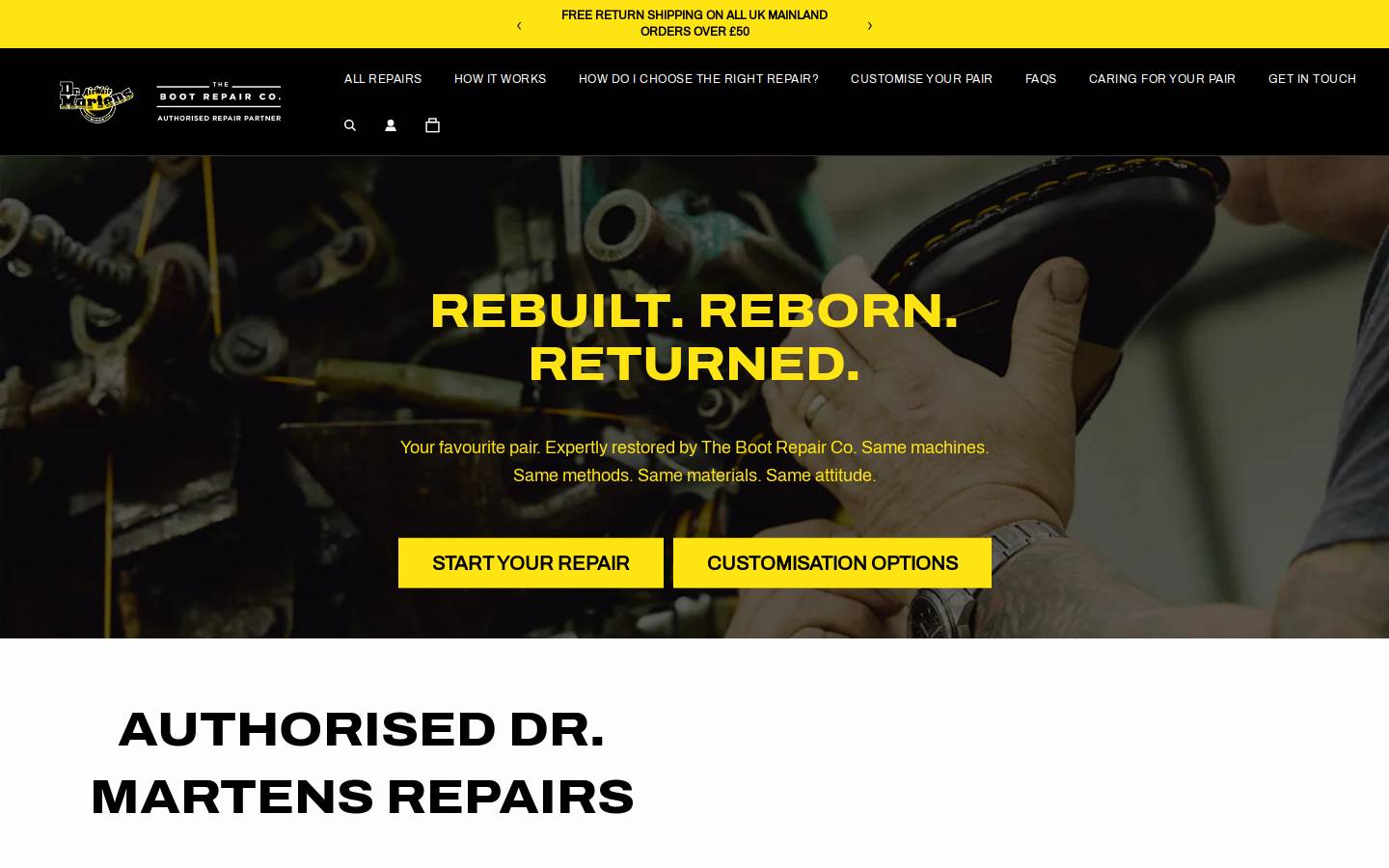 Dr Martens Repairs homepage screenshot