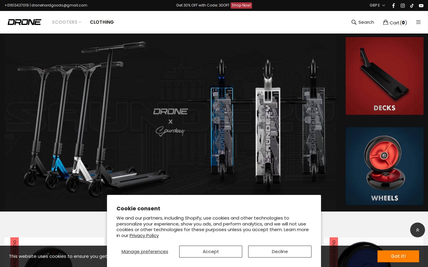 dronescooters.com homepage screenshot