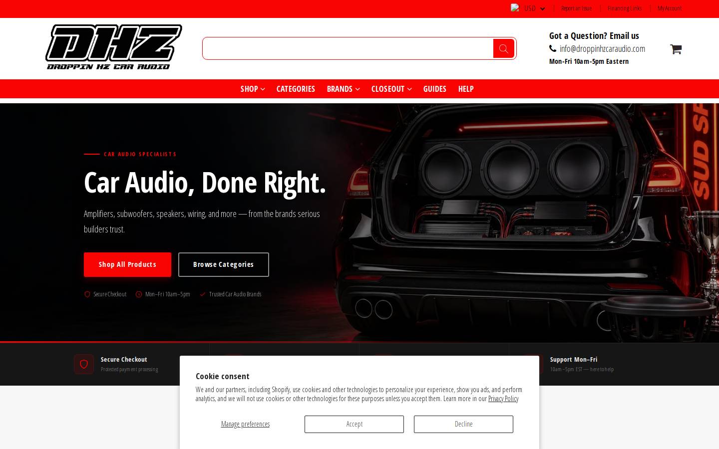 droppinhzcaraudio.com homepage screenshot