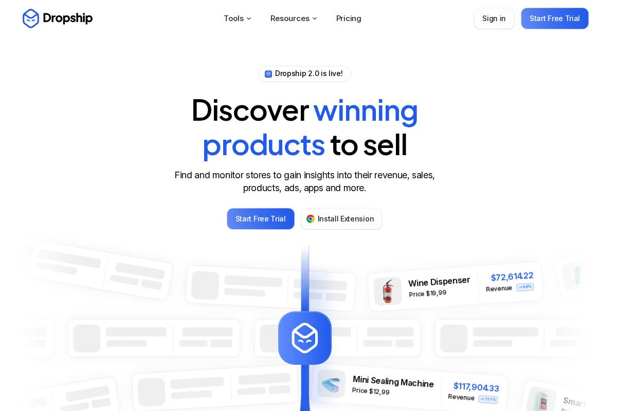 Dropship homepage screenshot