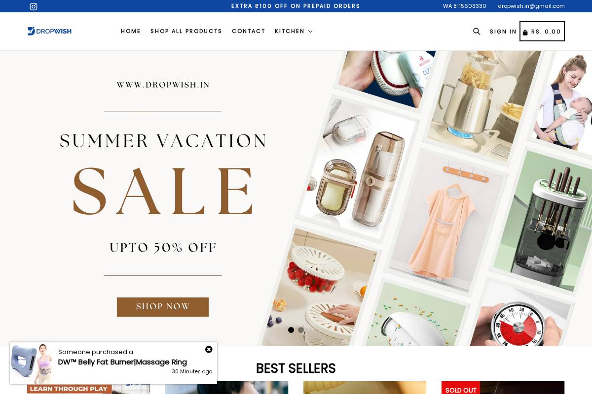 dropwish.in homepage screenshot