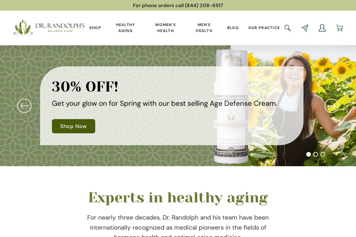 Dr. Randolph's Ageless & Wellness Medical Center homepage screenshot
