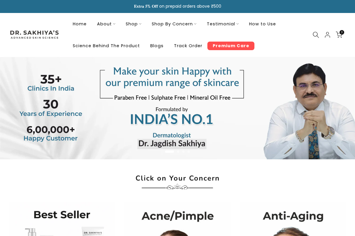 Dr. Sakhiya's – Advanced Skin Science homepage screenshot