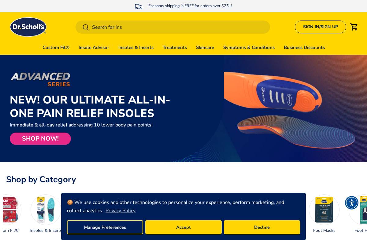 Dr. Scholl's homepage screenshot